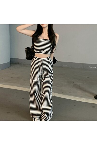 dorbe Women's Black and White Striped Cami Top & Pants Set