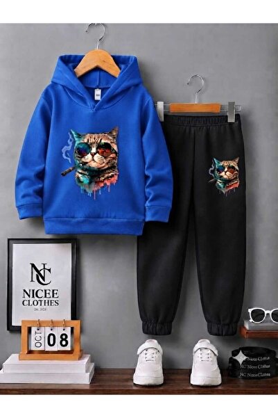 Leto Lykia Children's Tracksuit Set Unisex (Cat with Glasses Winter Print)