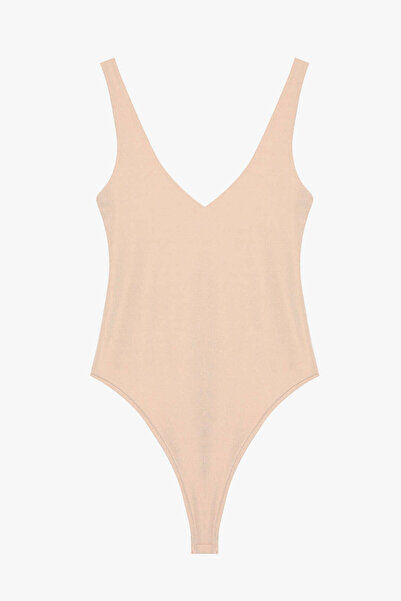 Genel Markalar Kadın Nude V Yaka Askılı Çıtçıtlı Esnek Bodysuit – Toparlayıcı...