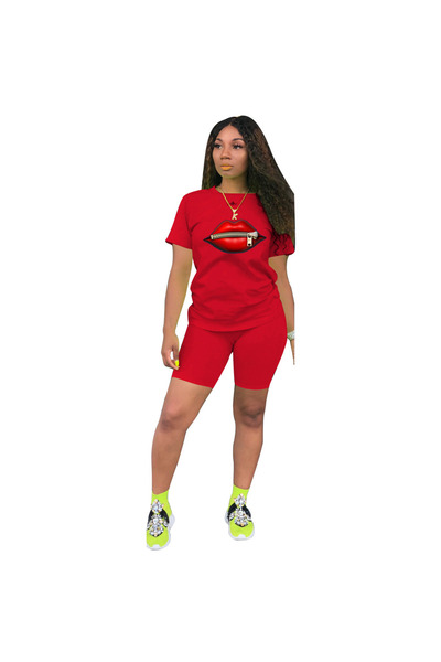 dorbe Women's Red Graphic Two-Piece Shorts Set