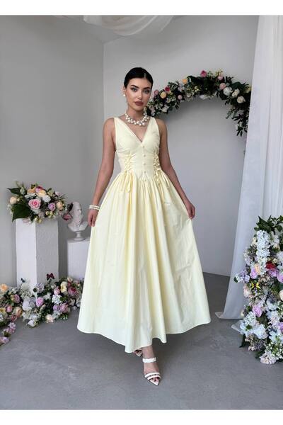 EtikaOnline Butter Yellow Korse Detaylı Maxi Elbise