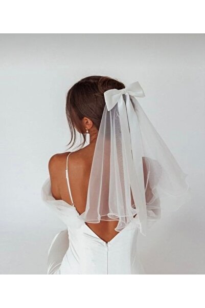 Beyaz Fiyonklu Mini Gelin Duvağı Nikah Saç Aksesuarı Bekarlığa Veda Duvağı Tokalı