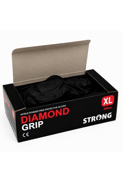 VERSAGO Mănuși rezistente din nitril cu aderență diamantată, negre, fără pudră, texturate 3D, 24 cm, rezistente la substanțe chimice, compatibile cu ecranul tactil, 50 bucăți, mărimea XL ® VERSAGO