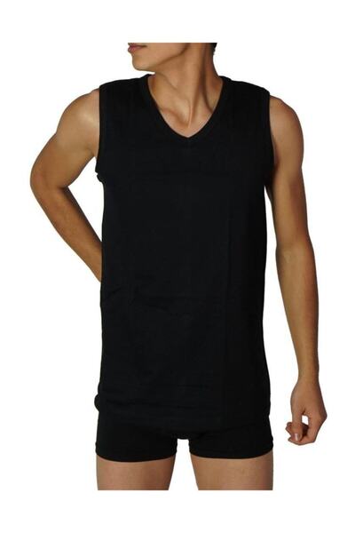 Zulu Ticaret Men's Black 2-Pack Ribbed V-Neck New Sleeve Undershirt