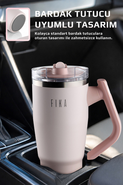 NEOFLAM Fika Lumi Patentli Döner Kulplu Sızdırmaz Çift Ağızlıklı Çelik Termos 950 ML - Pembe