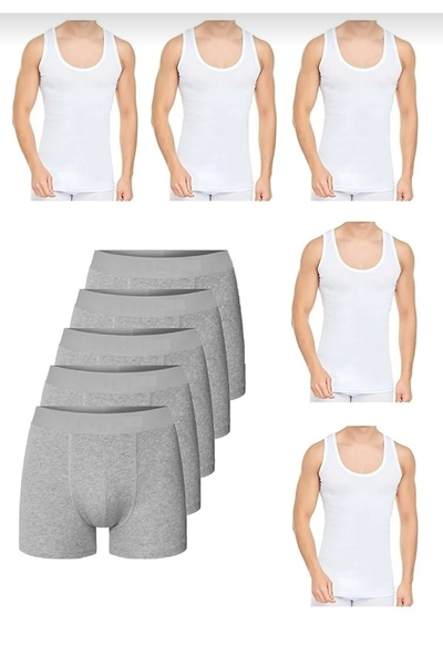 Zulu Ticaret Tutku-Men's Cotton Lycra 5 Boxers 5 Undershirts