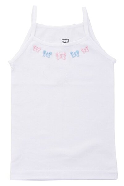 Zulu Ticaret Tutku-Girls' White Rope Strap Embroidered Undershirt 4-Pack