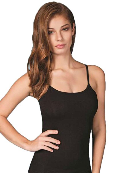 Zulu Ticaret Women's Black Cotton Athlete Tank Top with Rope Straps