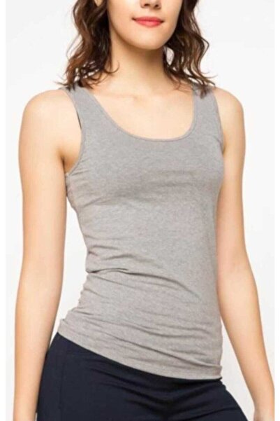 Zulu Ticaret Tutku-Women's 3-Pack Gray Ribbed Cotton Thick Strap Undershirt 0136