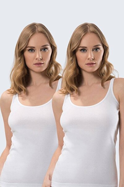 Zulu Ticaret Tutku-Women's White Color Ribbed Wide Strap Tank Top 9-Pack