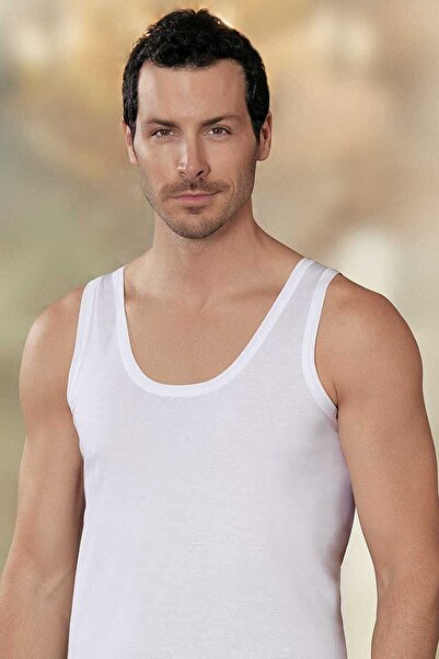 Zulu Ticaret Tutku-Men's White Wide Strap 3-Pack Combed Cotton Undershirt Me002