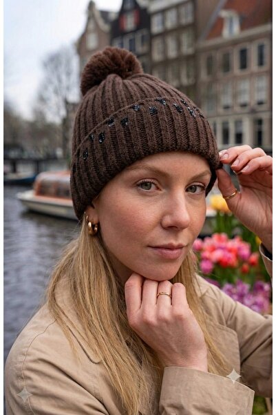 LAGRANZE Aurora ™   Pompom Openwork Textured Knitted Beanie 2854