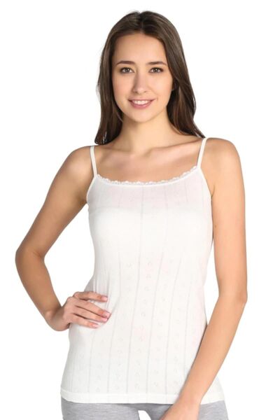Zulu Ticaret Tutku-1 Pack 0200 Jacquard Women's Undershirt with Rope Straps