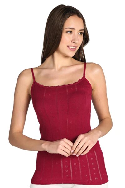 Zulu Ticaret Meri Shop Jacquard Thick Strap Tank Top Claret Red