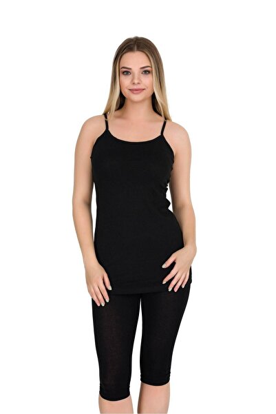 Zulu Ticaret Women's Ribbed Tank Top with Rope Straps |   3 Pack Cotton Black
