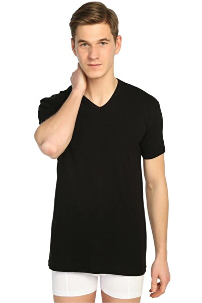 Zulu Ticaret 6 Pieces Black Color V-Neck Short Sleeve Undershirt Undershirt