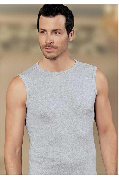 Zulu Ticaret Tutku-Me023 Zero Sleeve Ribbed Men's Undershirt Gray 10 Pieces