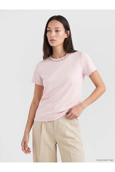 LC Waikiki Two mt shop quality oval neck stone women's t-shirt