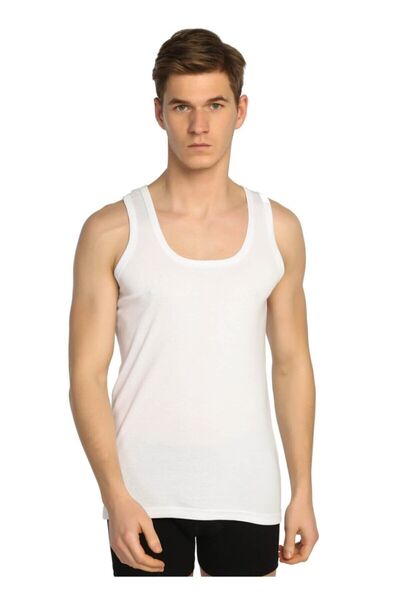 Zulu Ticaret Pack of 12 Men's White Cotton Strappy Combed Cotton Undershirt