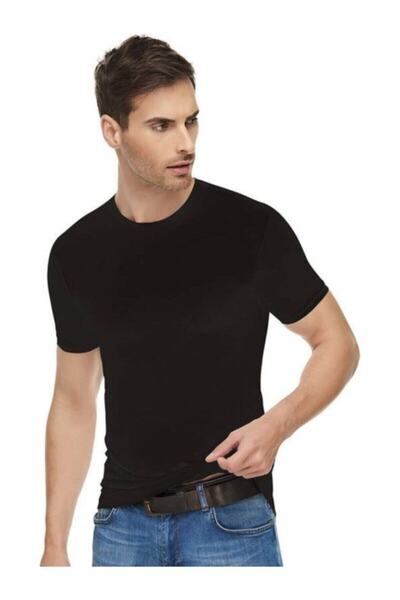 Zulu Ticaret Tutku-Men's 3-Piece Black Crew Neck Undershirt