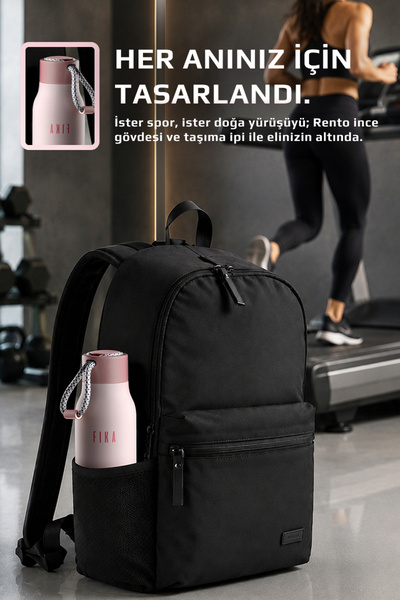 NEOFLAM Fika Rento Sızdırmaz Vidalı Kapaklı Geniş Ağızlıklı Kolay Taşınabilir Çelik Termos 600 ML - Pembe