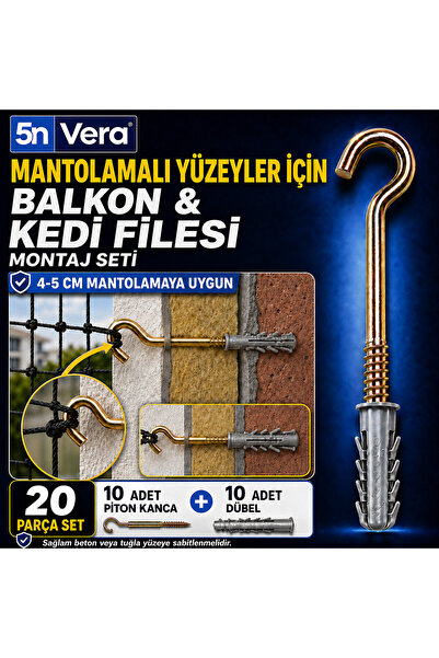 5N VERA Mantolamalı Yüzeyler İçin Balkon ve Kedi Filesi Montaj Seti – 4-5 cm ...