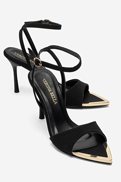Verona Bella Kadın Siyah Saten Sivri Burun 9 Cm.İnce Topuklu Abiye Sandalet