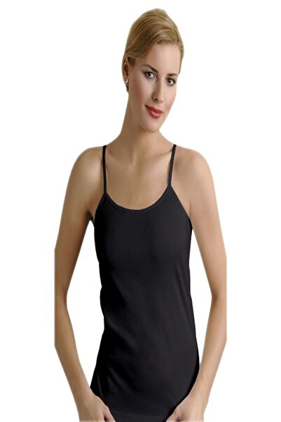 Zulu Ticaret Tutku-Women's Black String Strap Undershirt 100% Cotton Pack of 7