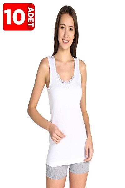 Zulu Ticaret Women's White Thick Strap Ribbed Tank Top 10 Pack