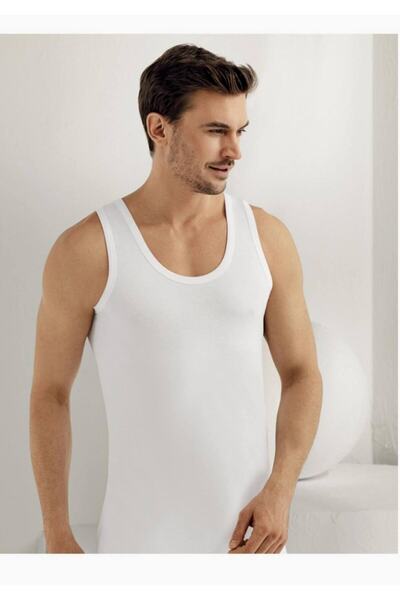 Zulu Ticaret Tutku-Men's White Wide Strap Combed Cotton Undershirt m New Seas...