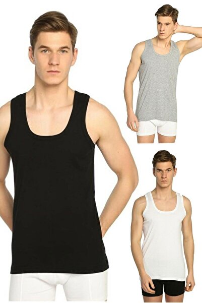 Zulu Ticaret Tutku-Men's White 3-Pack Combed Cotton Undershirts Mixed