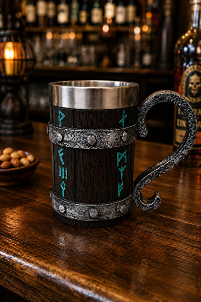 MINDA Viking Tema Fıçı Kupa Bardak | İskandinav Özel Seri Dekoratif Bira Bard...
