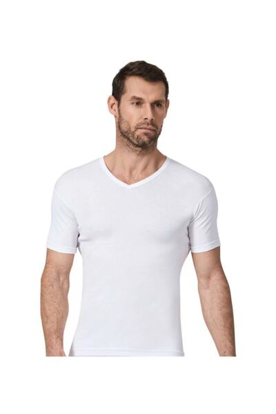 Zulu Ticaret Tutku-Men's White V-Neck Short Sleeve Undershirt 131