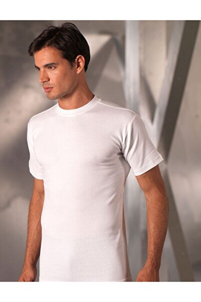 Zulu Ticaret Tutku-Short Sleeve Ribbed Undershirt with Collar White Me022
