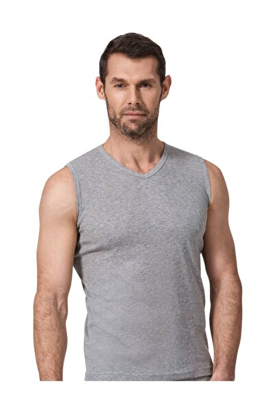 Zulu Ticaret Tutku-Ribana V-Neck Sleeveless Gray 3-Piece Men's Undershirt -N118