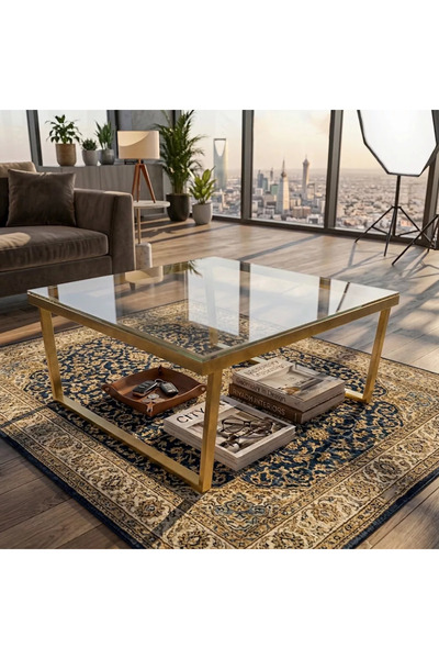 Al Hadaya Mall طاولة فاخرة من الفولاذ المقاوم للصدأ - 80x80x48 سم - ذهبي