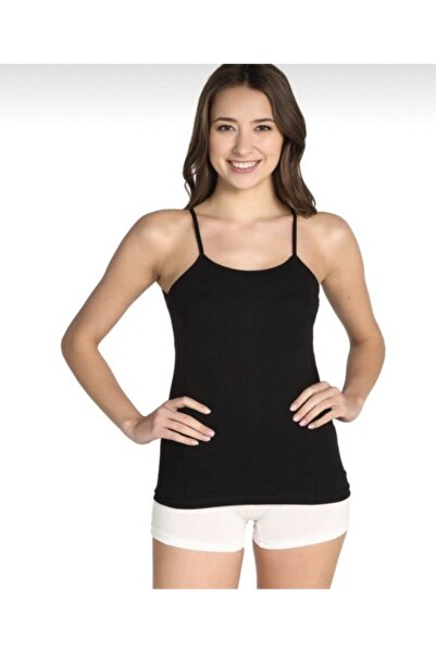Zulu Ticaret Γυναικείο Μαύρο 5 Rıb String Strap Tank Top 0135-tut