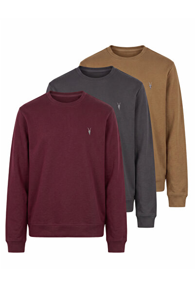 MAXIMILLIAN Men's 3-Pack Cotton Basic Crew Neck Long Sleeve Sweatshirt Claret...