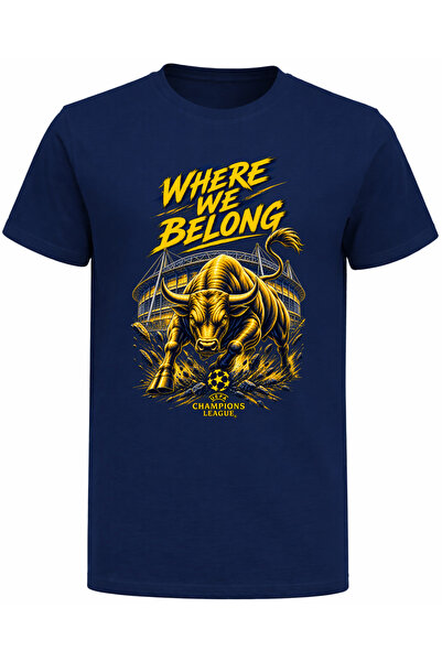 Efendioğlu Design Where We Belong Ve Bull Printed Cotton Adult T-Shirt in Yel...