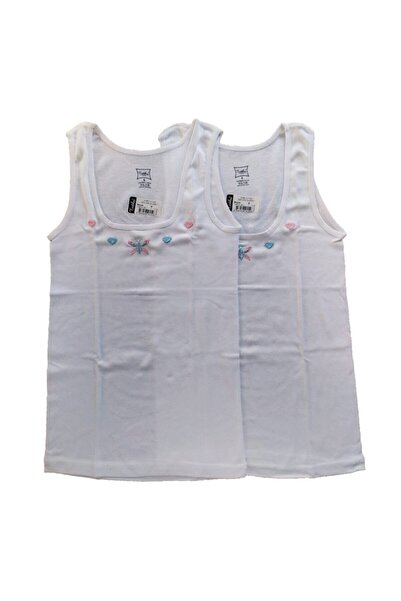 Zulu Ticaret Girl's White 2 Pack Embroidered Wide Strap Tank Top
