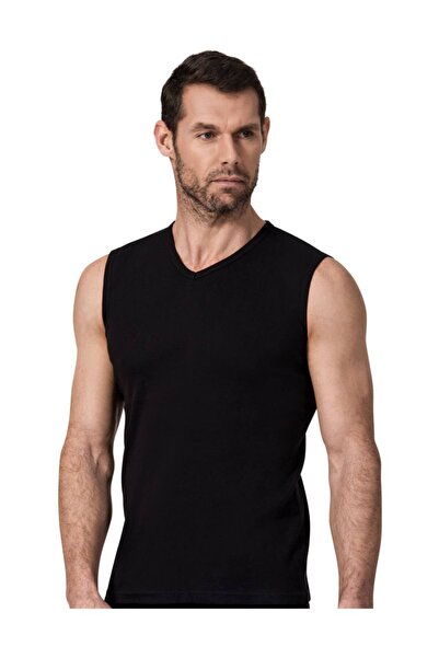 Zulu Ticaret Tutku-Erkek 6-Pack Black Ribbed V-Neck Sleeveless Undershirts