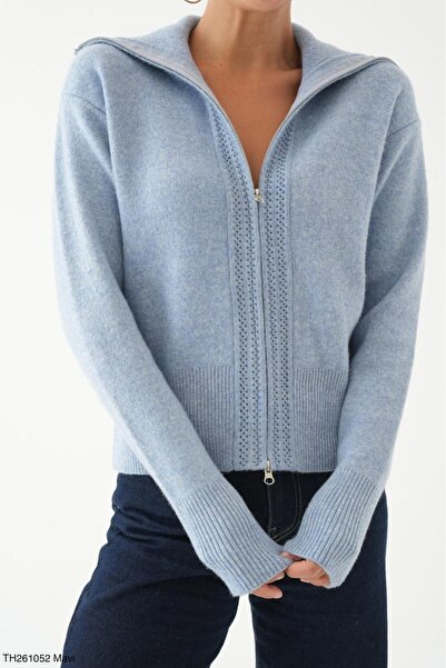 CADDELAMODA Shawl Collar Double Zipper Premium Soft Cardigan
