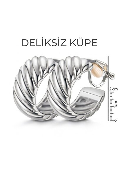 1PARÇAMAVİ Hole-Free Clip-On Women's Earrings - Wavy Thick Hoop Earrings