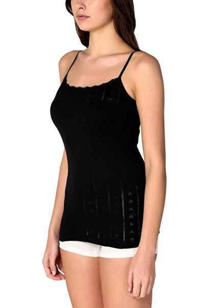 Zulu Ticaret Women's Black 2-Pack Jacquard Cotton Rope Strap Undershirt