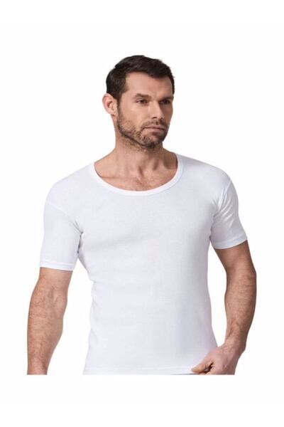 Zulu Ticaret Tutku-Erkek 4-Piece White Ribbed Crew Neck Thick Ribbed Undershi...