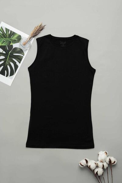 Zulu Ticaret Tutku-Elit Elastane Zero Sleeve Crew Neck Women's Black Bodysuit