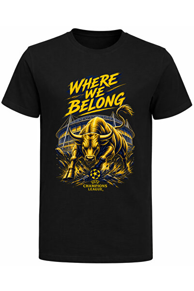 Efendioğlu Design Where We Belong Ve Bull Printed Cotton Adult T-Shirt in Yel...