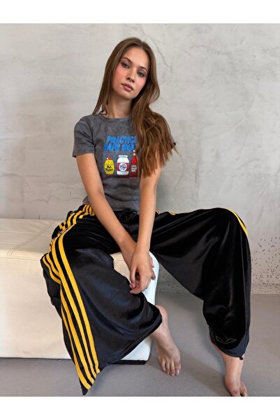 DENİKK Trend Oversize Flexible Waist Bol Pocket Shaped Velvet Fabric Palazzo ...
