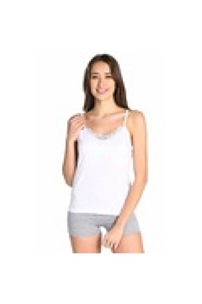 Zulu Ticaret Women's White Ribbed Rope Strap Laced Undershirt 12 Pack Tkd0139...