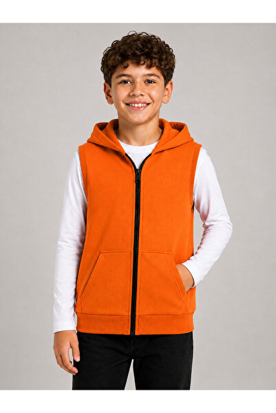 KİDSPİTİRCİK Unisex Children's Orange Vest 100% Cotton 3-Ply Fabric Without T...